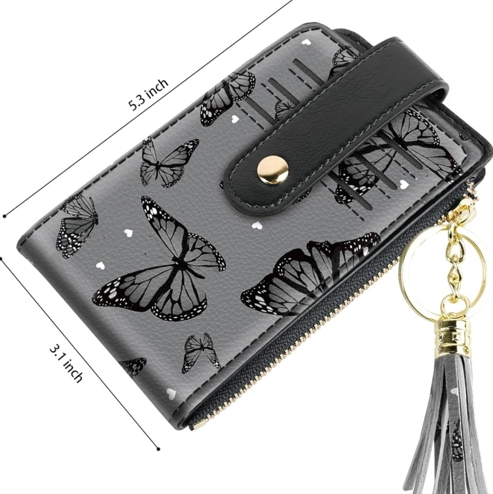 Butterfly Print Gray Wallet with Tassel